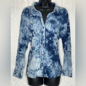 Rock & Republic Blue Tie Dye 100% Cotton Long Sleeve Button Up Shirt 0X